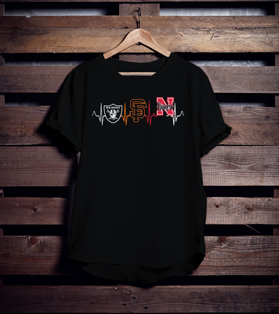 Raiders Sf Giants Nebraska Huskers Heartbeat T-Shirt