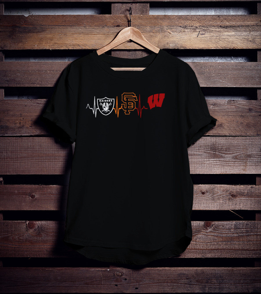 Raiders San Francisco Giants Wisconsin Badgers Heartbeat T-Shirt