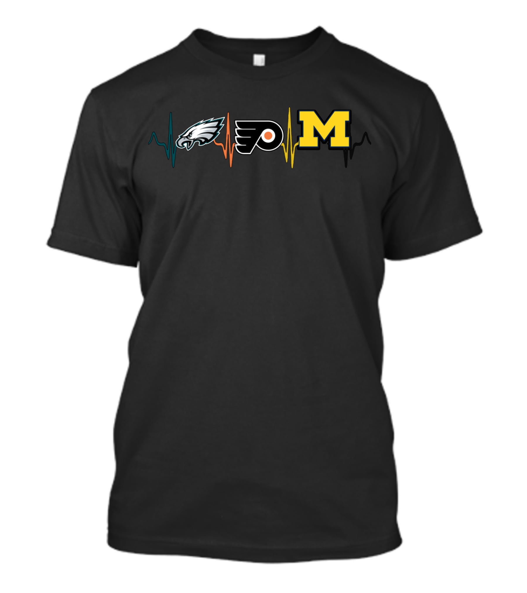 Philadelphia Eagles Flyers Michigan Wolverines Heartbeat T-Shirt