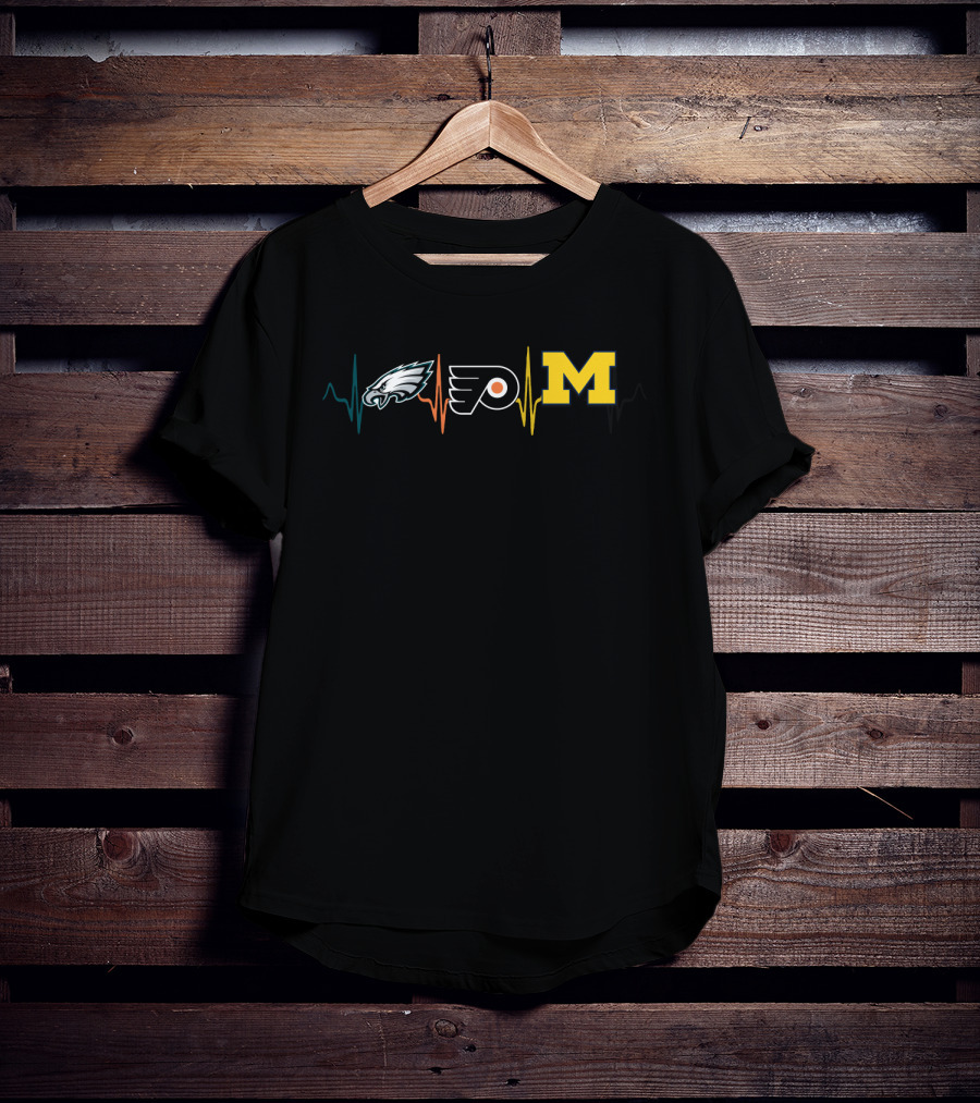 Philadelphia Eagles Flyers Michigan Wolverines Heartbeat T-Shirt