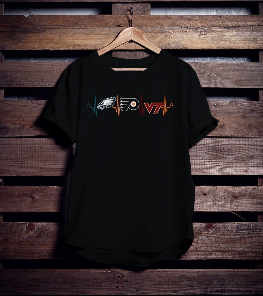 Philadelphia Eagles Flyers Vt Hokies Heartbeat Mashup T-Shirt