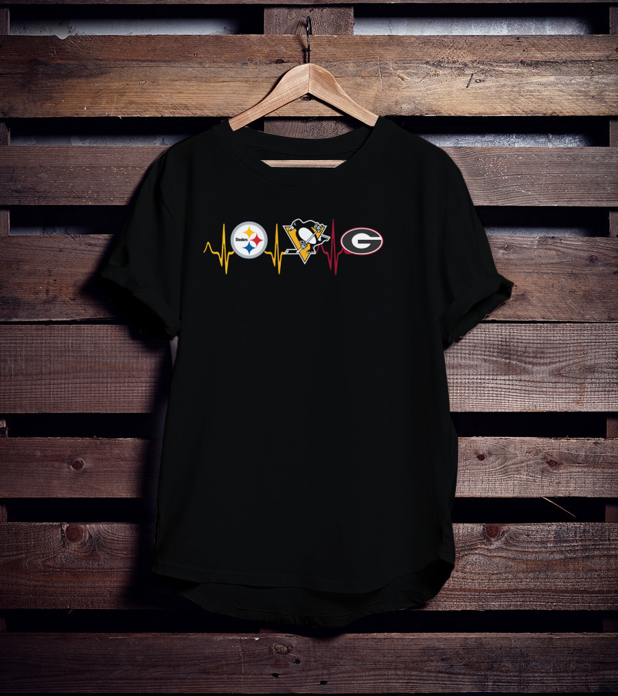 Steelers Penguins Georgia Bulldogs Heartbeat T-Shirt