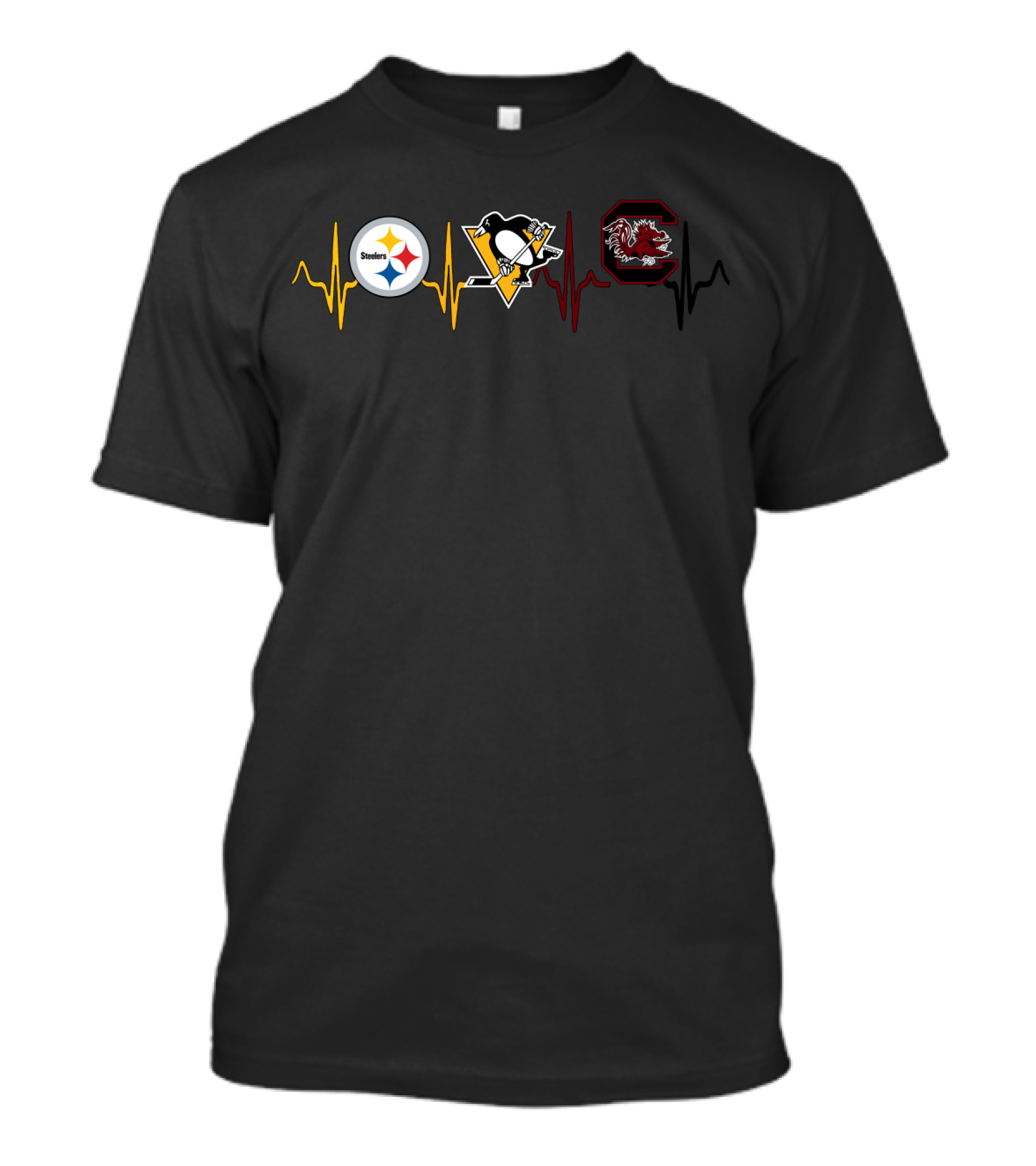 Steelers Penguins Gamecocks Heartbeat Ekg T-Shirt