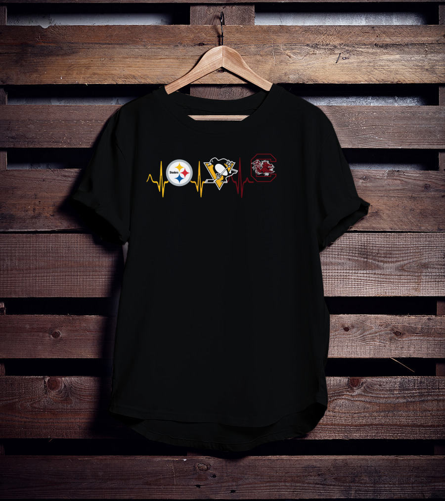Steelers Penguins Gamecocks Heartbeat Ekg T-Shirt