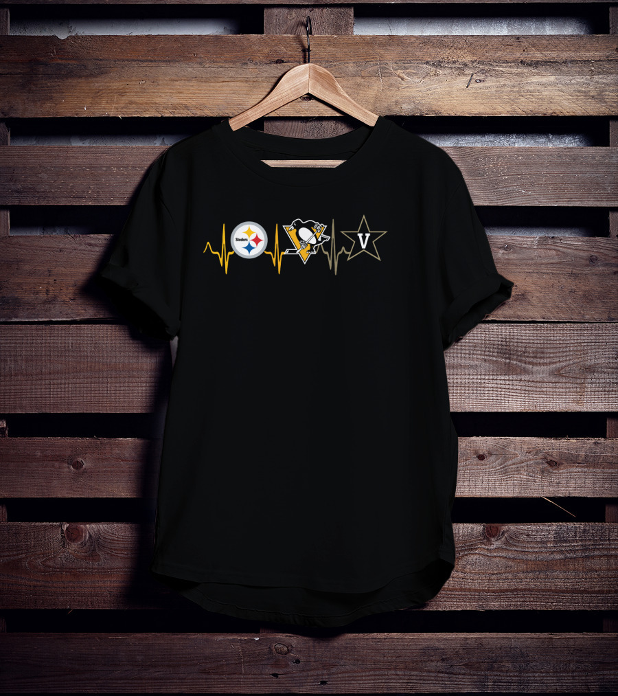 Steelers Penguins Vanderbilt Heartbeat Icons T-Shirt