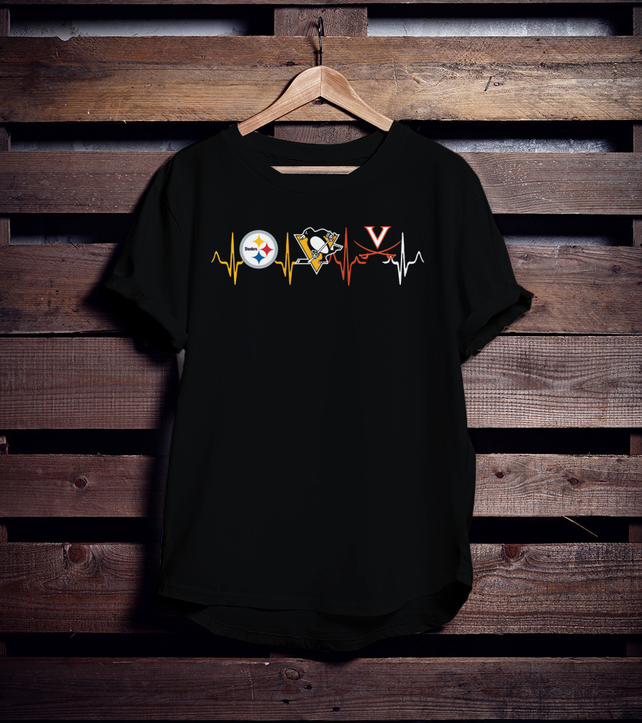 Steelers Penguins Virginia Cavaliers Heartbeat T-Shirt