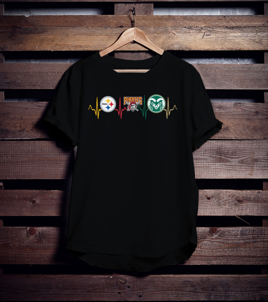 Steelers Pirates Colorado State Rams Heartbeat T-Shirt