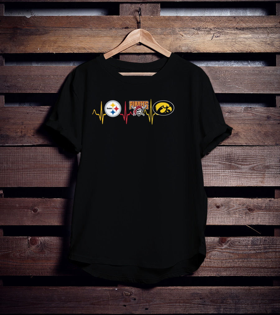 Steelers Pirates Iowa Hawkeyes Heartbeat T-Shirt