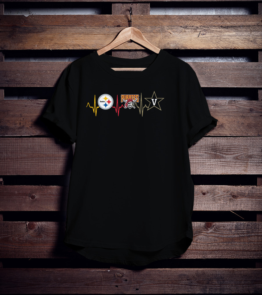 Steelers Pirates Vanderbilt Heartbeat Logo Combo T-Shirt