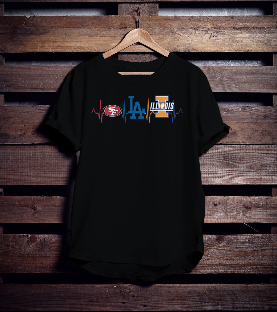 Love 49ers Dodgers Illinois Fi Heartbeat T-Shirt