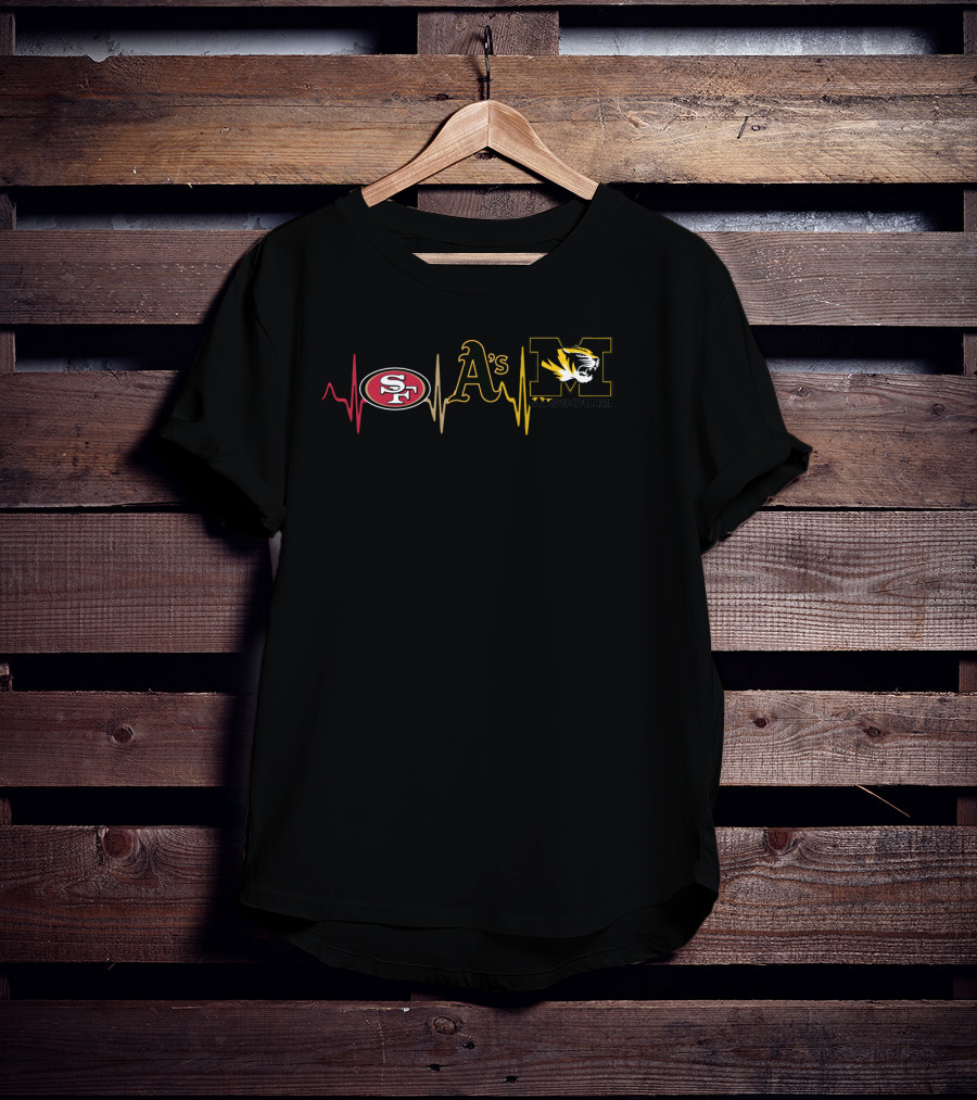 Love 49ers Athletics Missouri Tigers Heartbeat T-Shirt