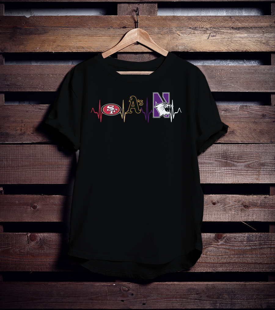 49ers A's Northwestern Wildcats Heartbeat T-Shirt