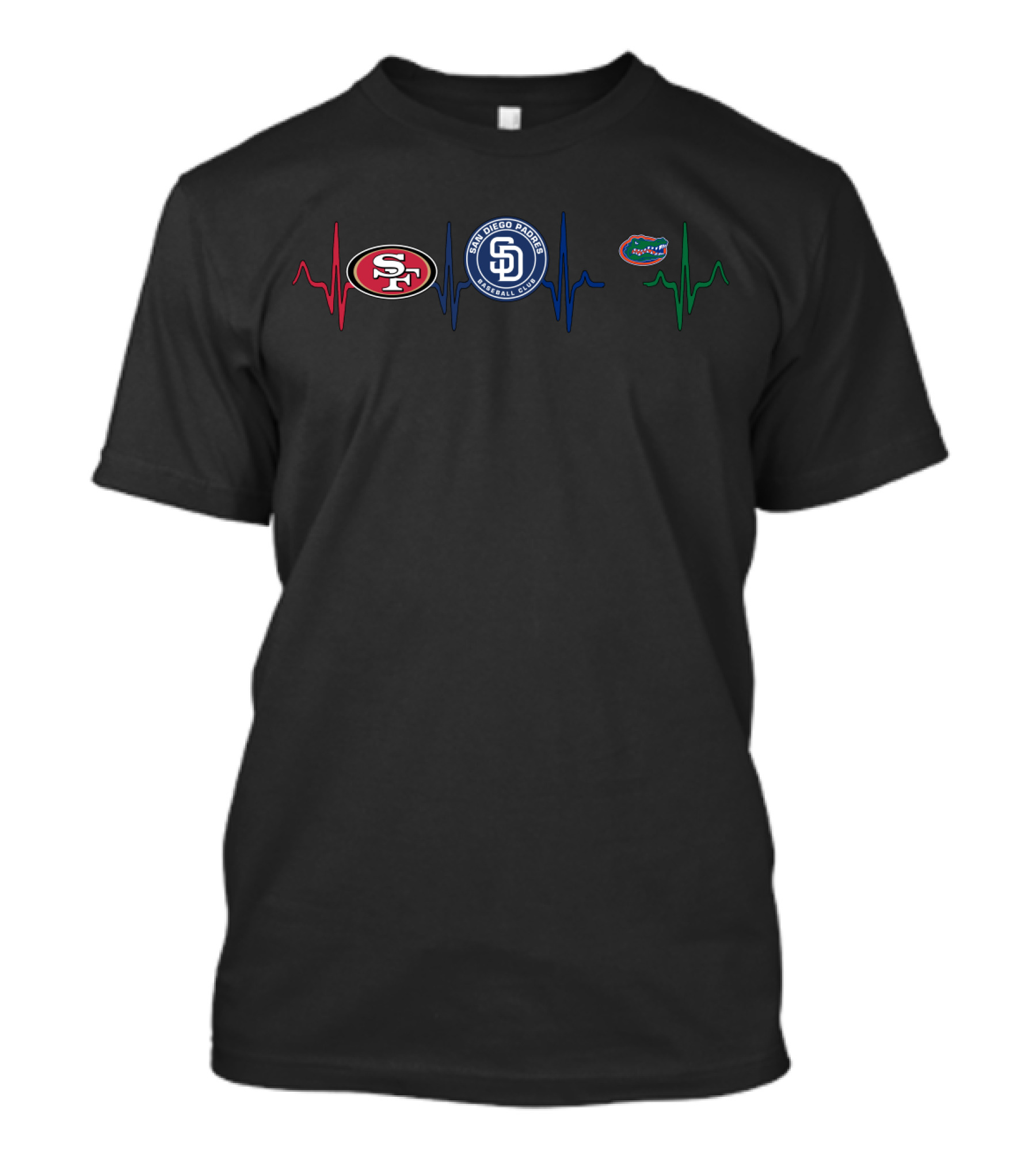 Love 49ers San Diego Padres Florida Gators Heartbeat T-Shirt