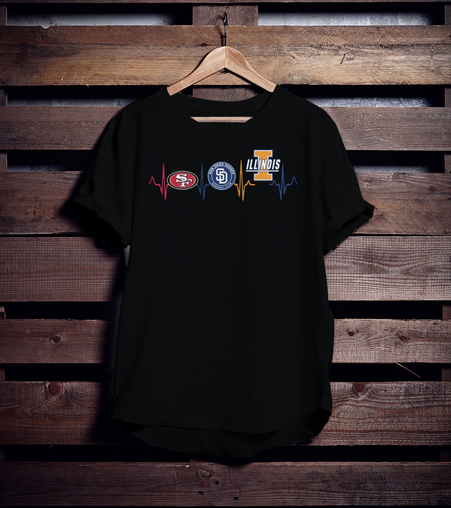 Love 49ers San Diego Padres Illinois Heartbeat T-Shirt