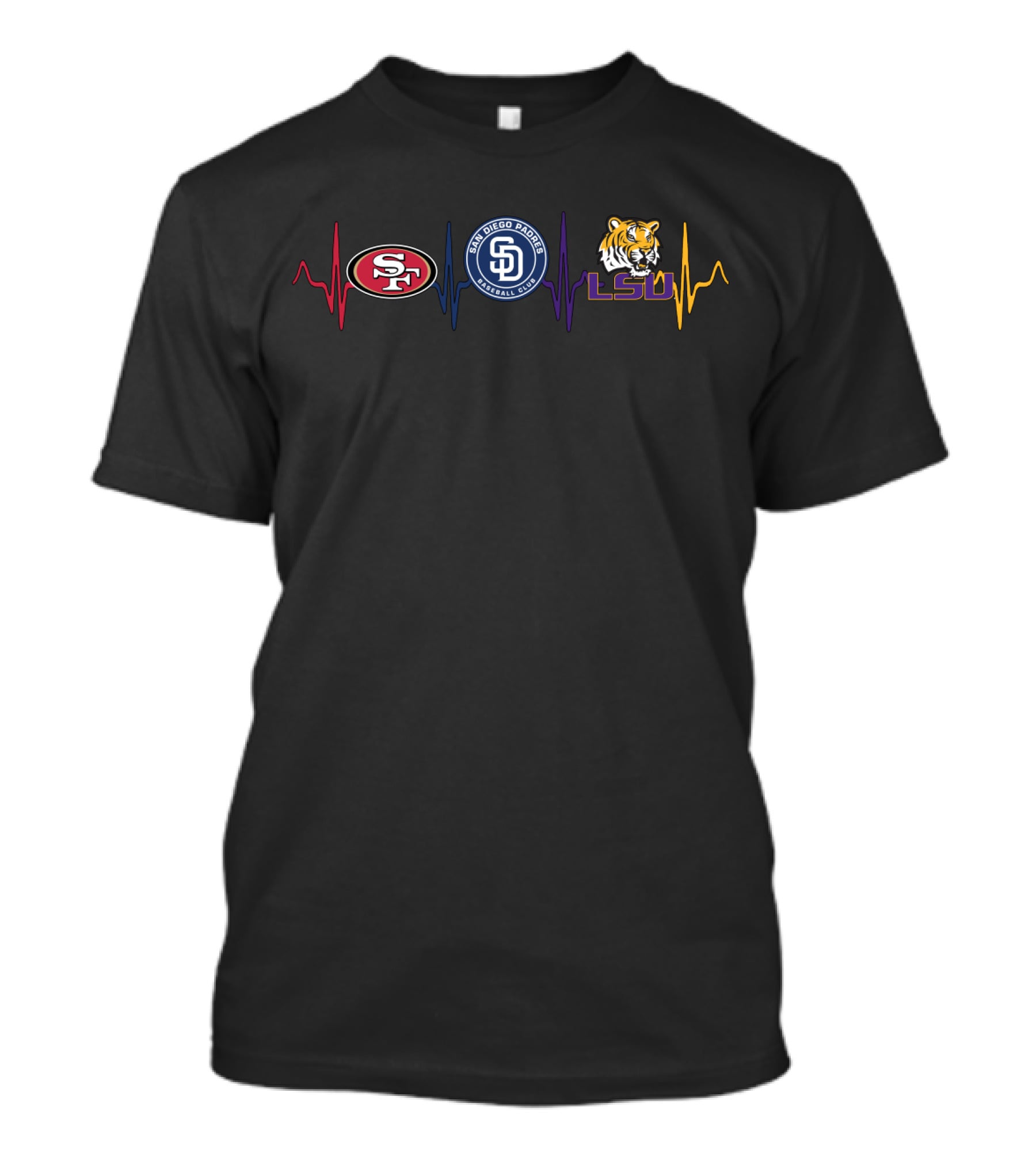 Heartbeats For San Francisco 49ers San Diego Padres Lsu Tigers T-Shirt