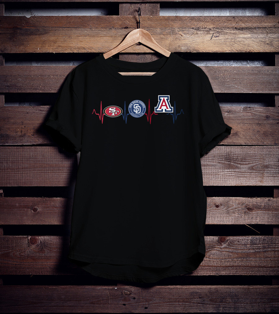 Love 49ers San Diego Padres Arizona Wildcats Heartbeat T-Shirt
