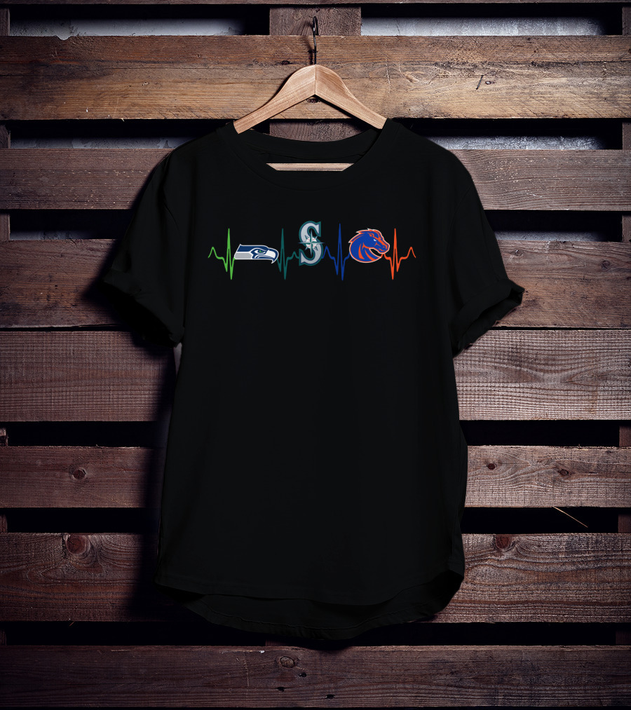 Seahawks Mariners Broncos Heartbeat T-Shirt