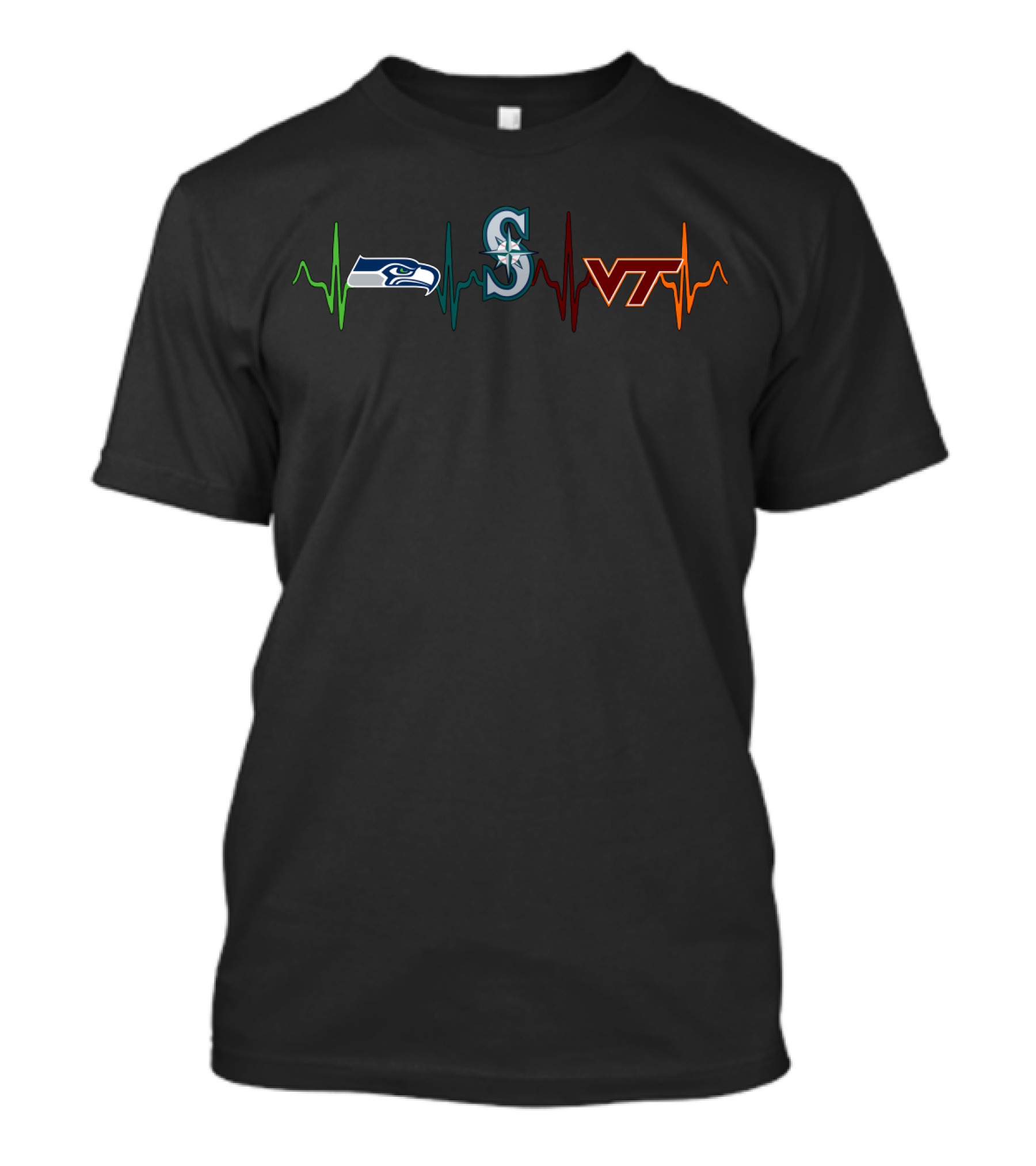 Love Seahawks Mariners Vt Hokies Heartbeat T-Shirt