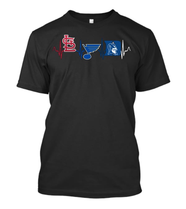 Love St. Louis Cardinals Blues Duke Blue Devils Heartbeat T-Shirt