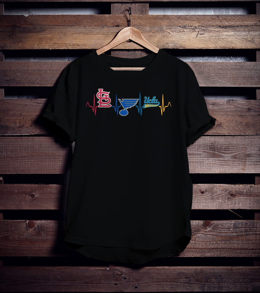 Love St. Louis Cardinals Blues Ucla Bruins Heartbeat T-Shirt