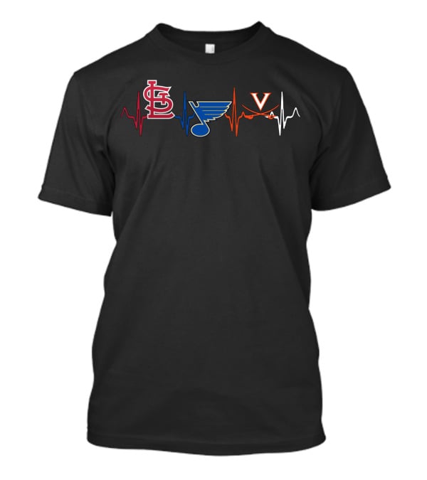 Love St. Louis Cardinals Blues Virginia Cavaliers Heartbeat T-Shirt