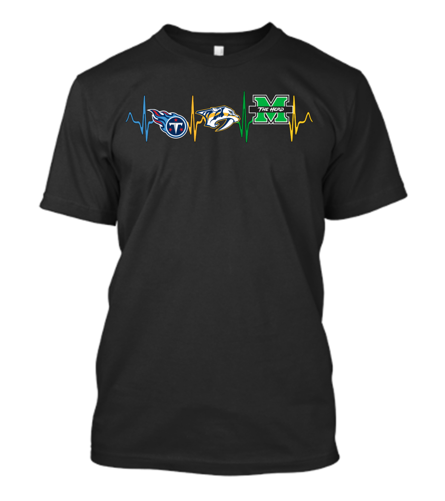 Tennessee Titans Nashville Predators Marshall Thundering Herd Heartbeat T-Shirt