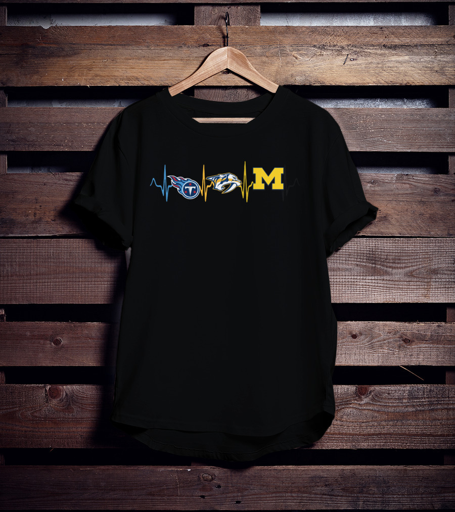 Tennessee Titans Nashville Predators Michigan Wolverines Heartbeat T-Shirt