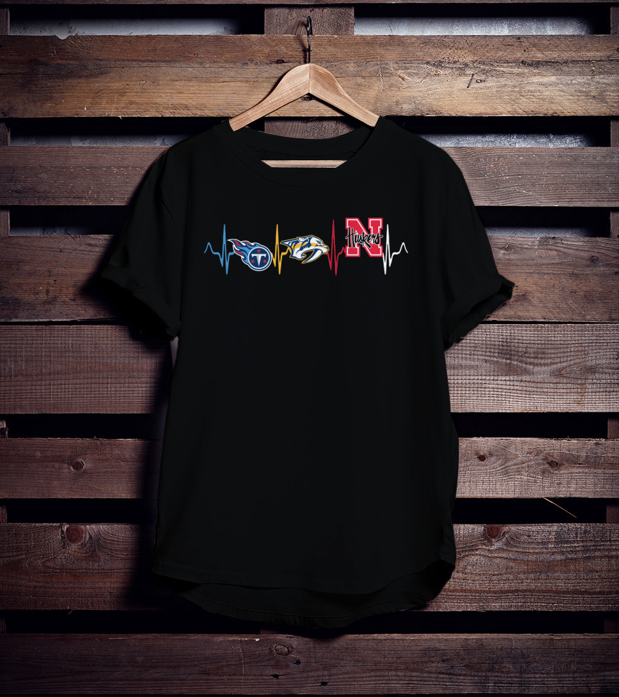 Tennessee Titans Nashville Predators Nebraska Cornhuskers Heartbeat Logos T-Shirt