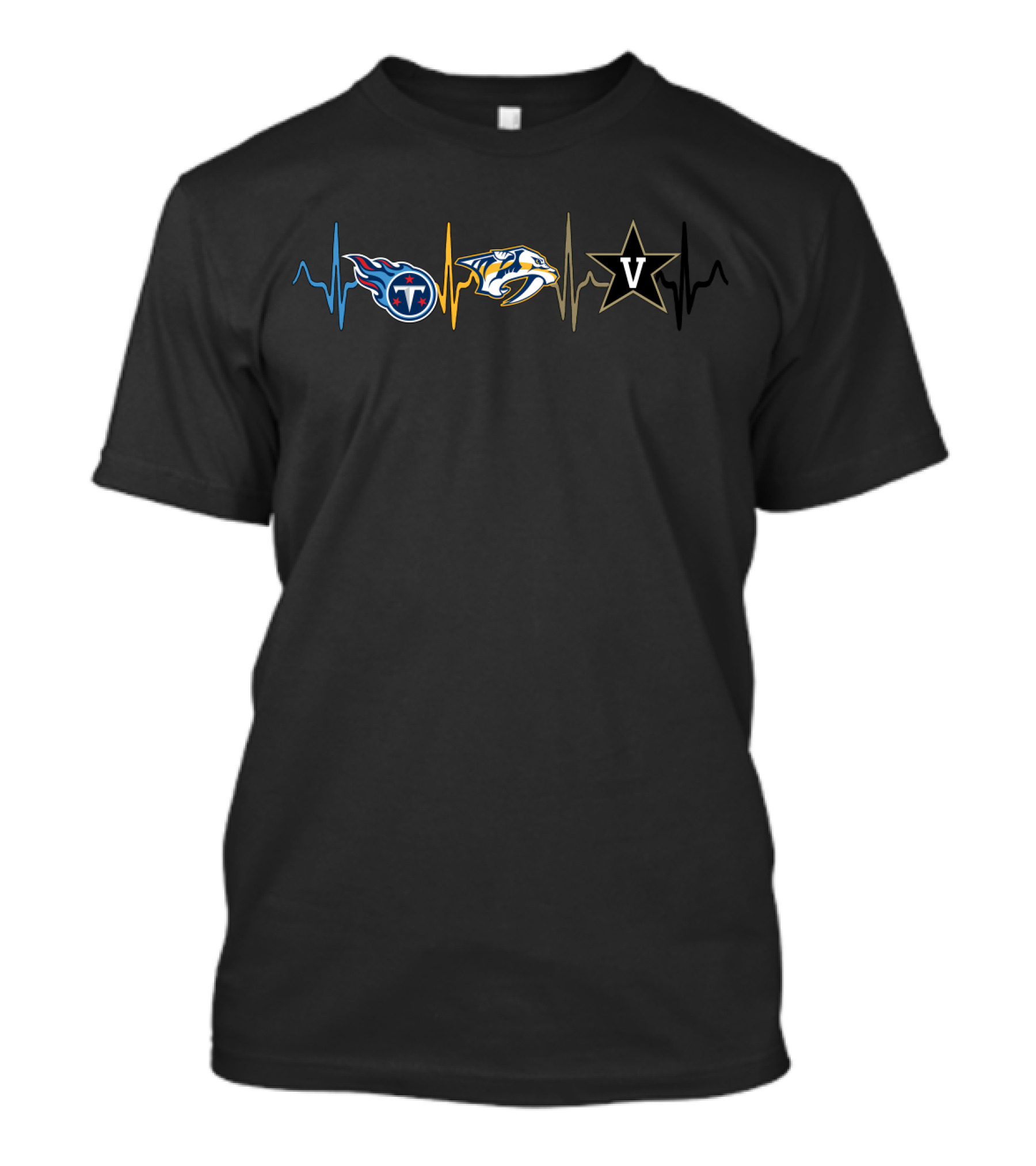 Tennessee Titans Nashville Predators Vanderbilt Commodores Heartbeat T-Shirt