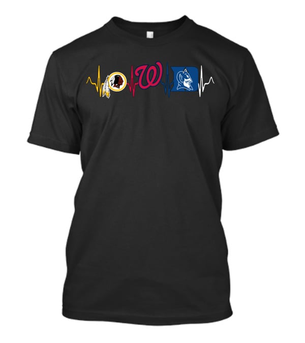 Redskins Nationals Dbd Logos With Heartbeat Line T-Shirt