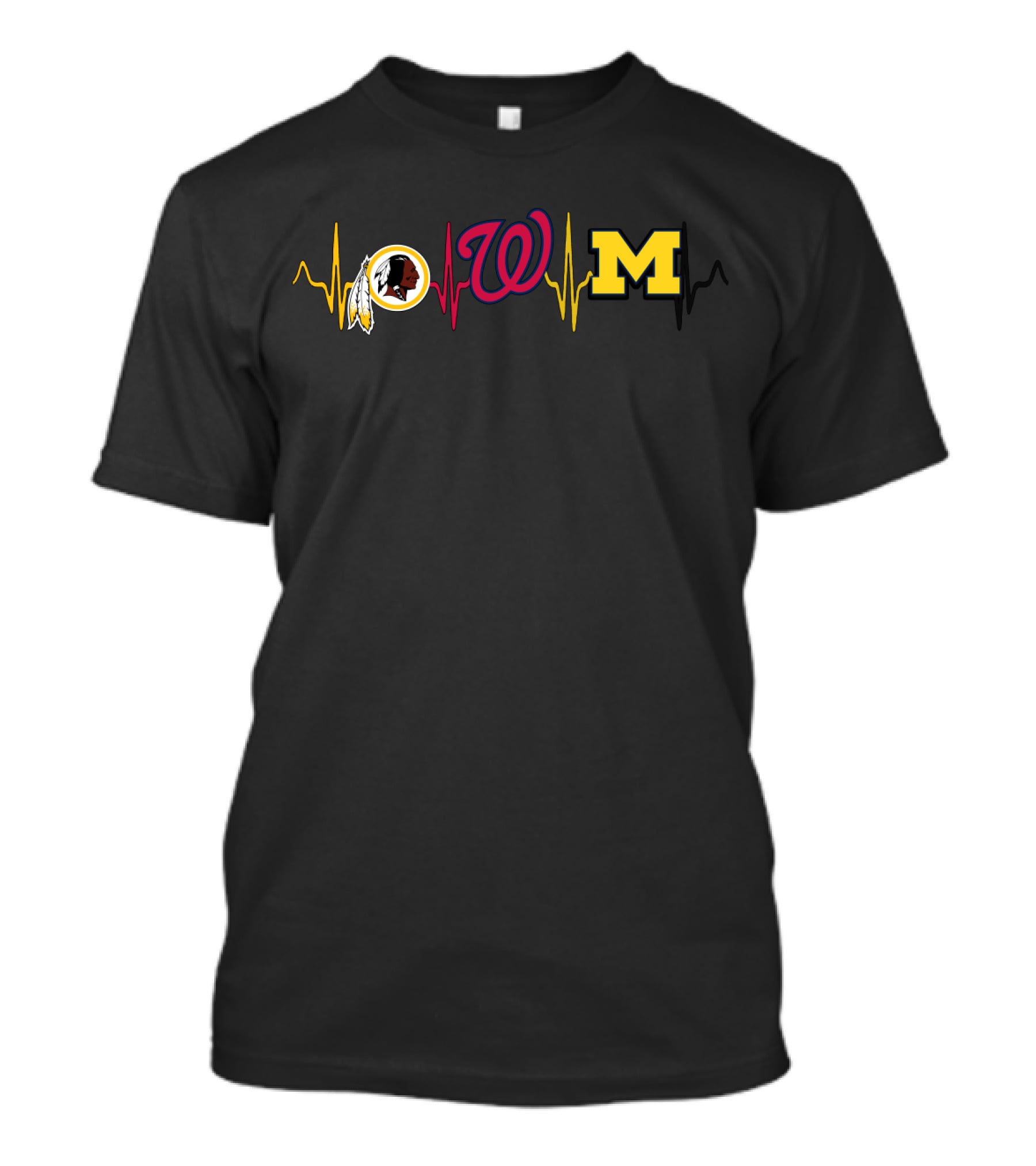 Redskins Nationals Michigan Wolverines Heartbeat Logo Combination T-Shirt