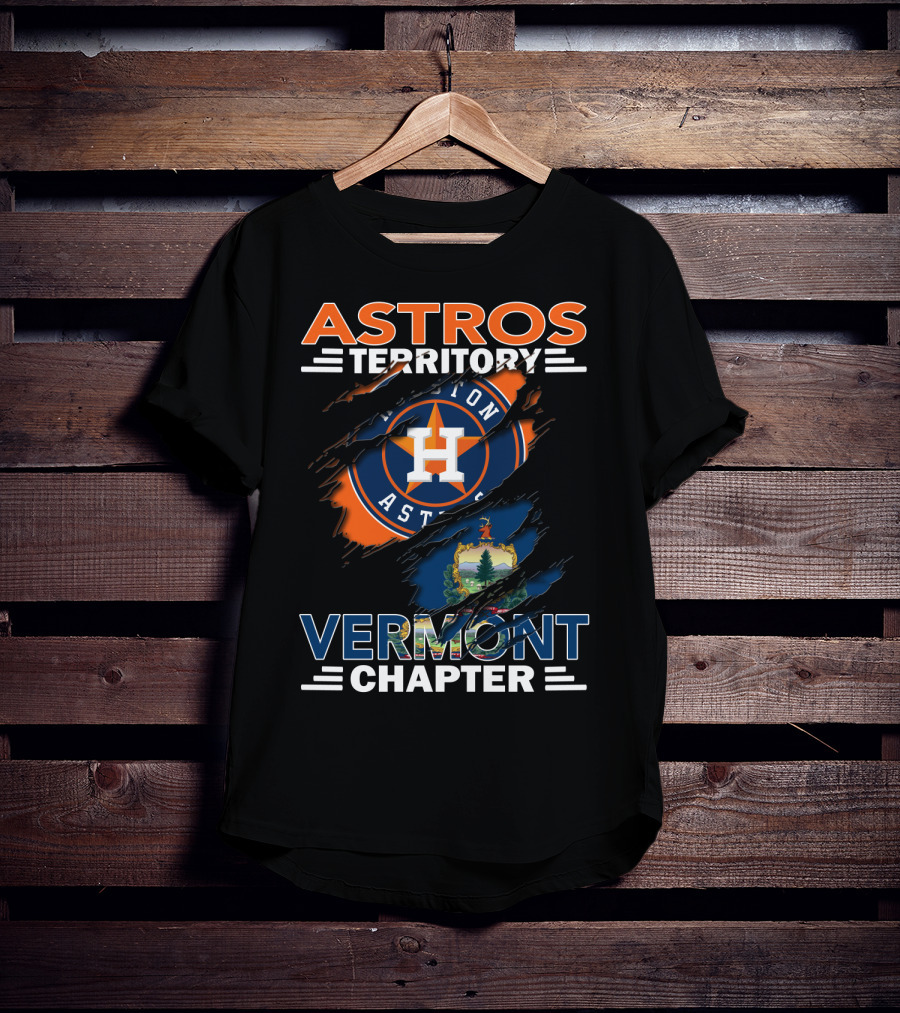 Astros Territory Vermont Chapter Houston Astros Logo Ripped Vermont State Emblem T-Shirt