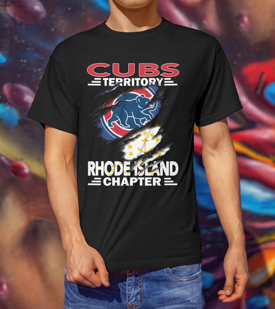 Cubs Territory Rhode Island Chapter Logo With Chicago Cubs And Rhode Island State Symbols T-Shirt