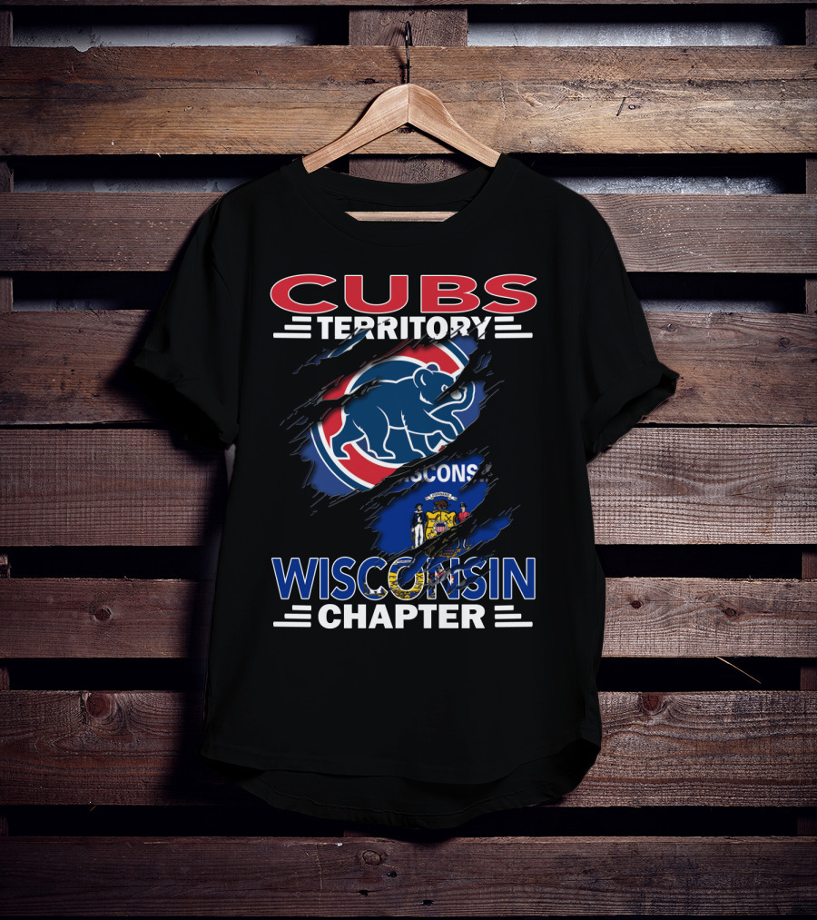 Cubs Territory Wisconsin Chapter Rip Design With Wisconsin State Flag Emblem T-Shirt