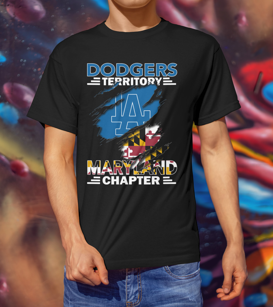 Dodgers Territory Maryland Chapter LA Logo And Maryland Flag T-Shirt