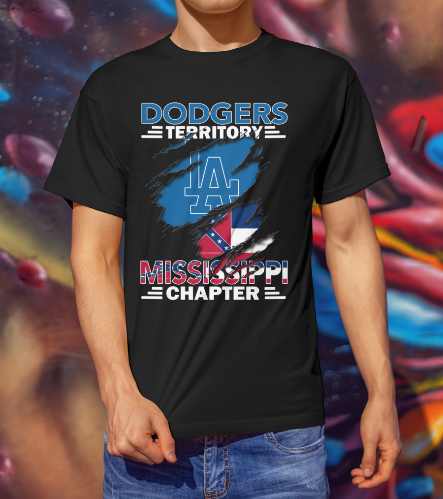 Dodgers Territory Mississippi Chapter LA Logo And Flag Elements T-Shirt