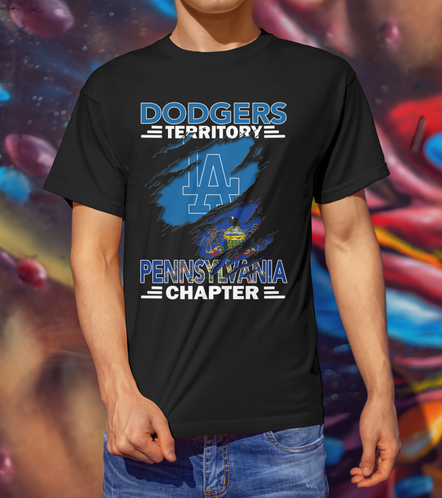 Dodgers Territory Pennsylvania Chapter LA Logo With Pennsylvania State Flag T-Shirt