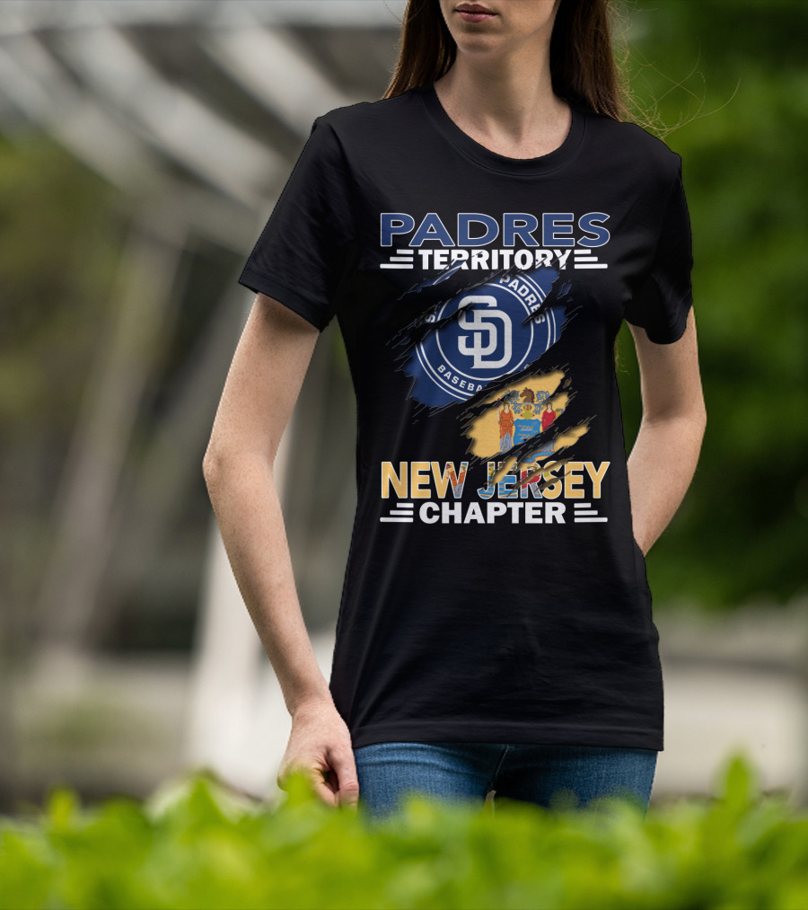Padres Territory New Jersey Chapter SD Baseball Logo And State Flag Elements T-Shirt