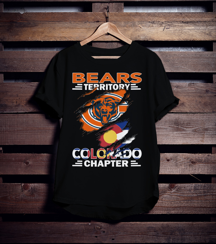 Bears Territory Colorado Chapter Chicago Bears Logo And Colorado Flag T-Shirt
