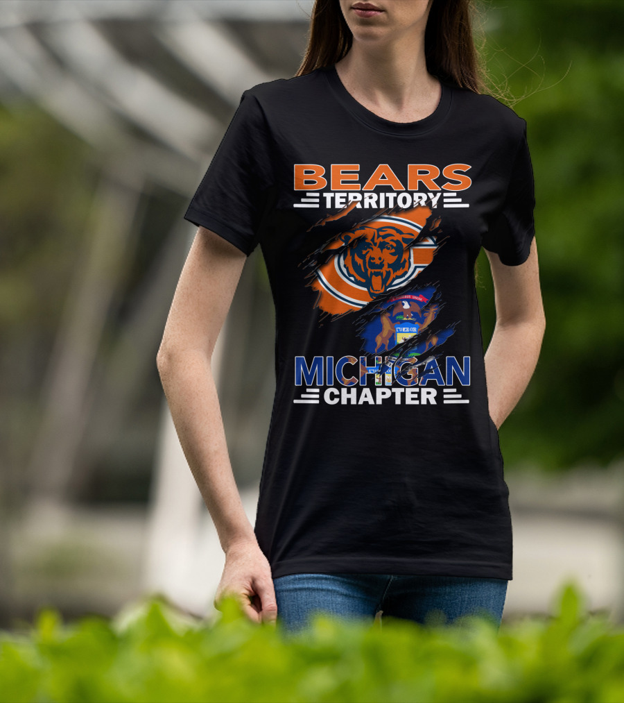 Bears Territory Detroit Michigan Chapter Logo Featuring Bear Mascot And State Flag T-Shirt