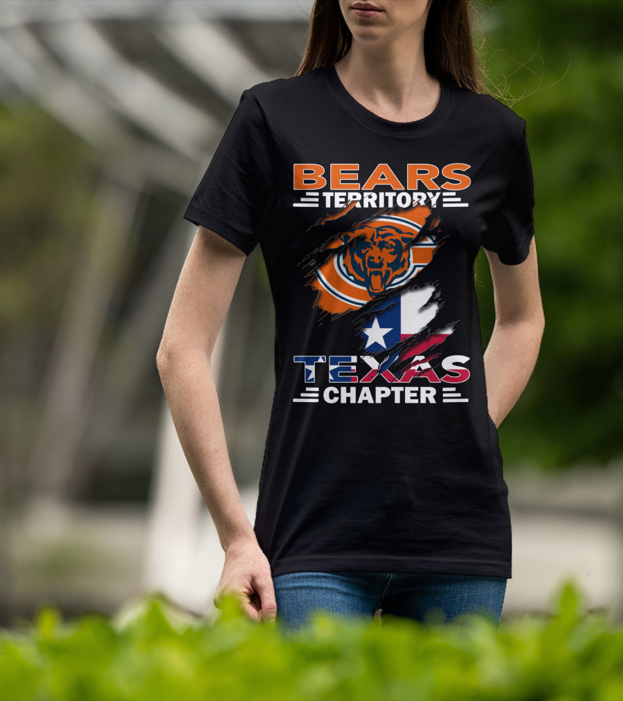 Bears Territory Texas Chapter Chicago Bears Logo Ripped Texas Flag T-Shirt