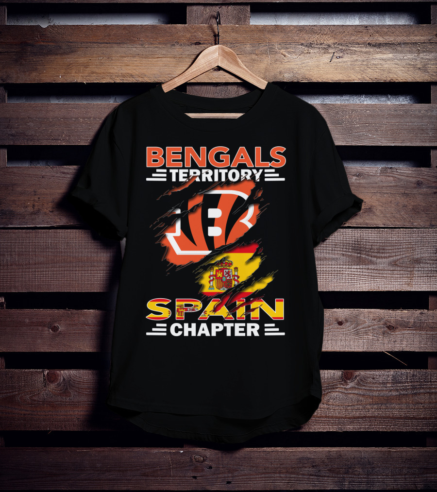 Bengals Territory Spain Chapter Logo With Spanish Flag Background T-Shirt