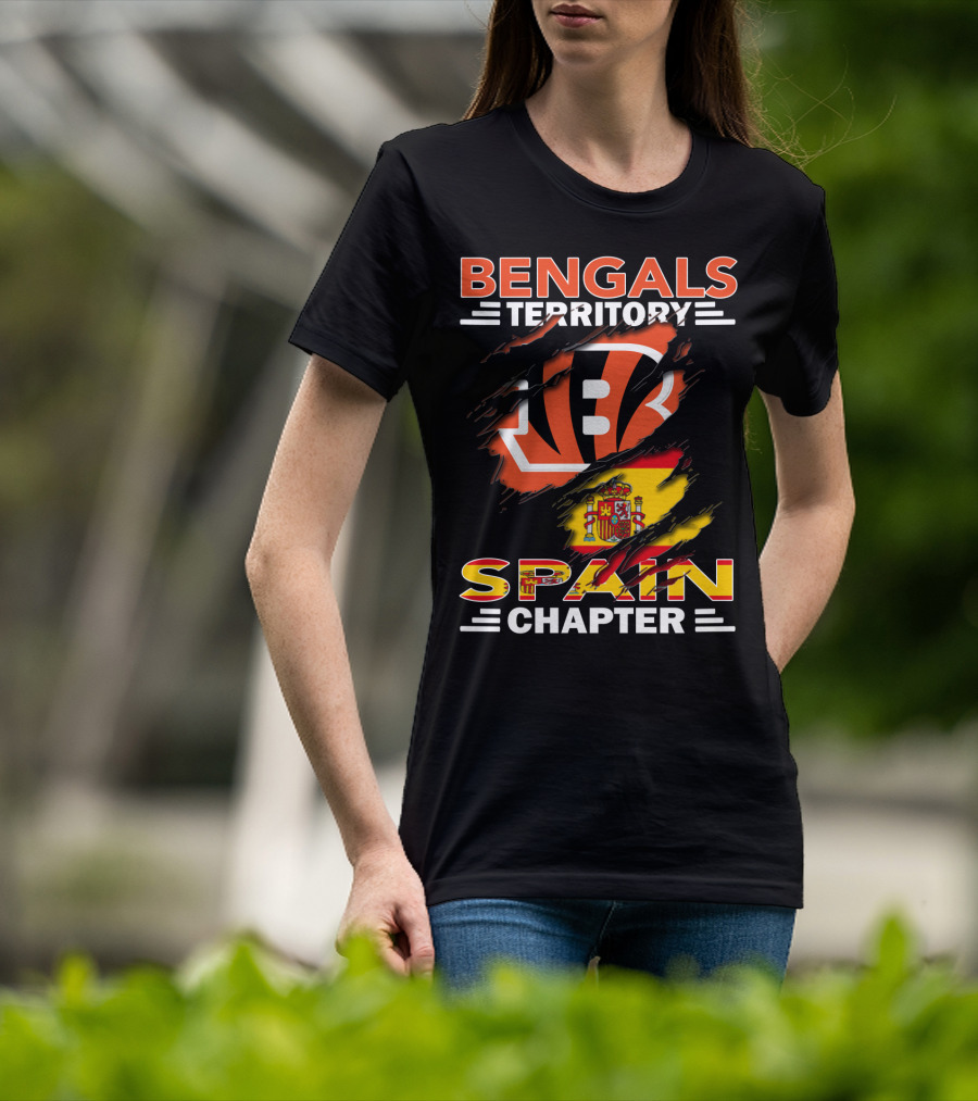 Bengals Territory Spain Chapter Logo With Spanish Flag Background T-Shirt