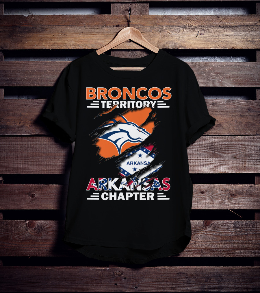 Broncos Territory Arkansas Chapter Logo With Horse And Flag Graphics T-Shirt