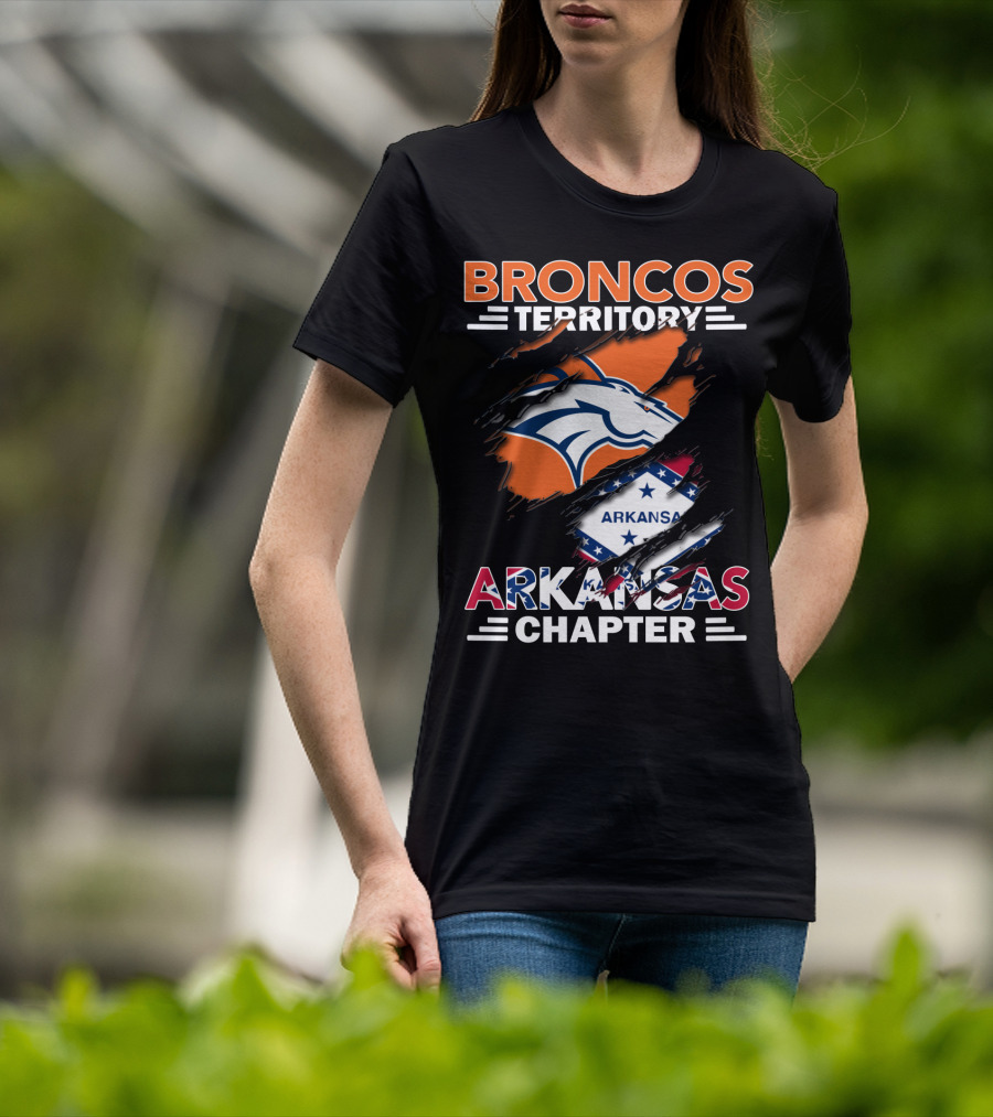 Broncos Territory Arkansas Chapter Logo With Horse And Flag Graphics T-Shirt