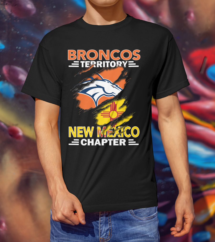 Broncos Territory New Mexico Chapter Ripped Logo And Zia T-Shirt
