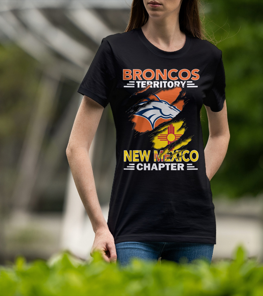 Broncos Territory New Mexico Chapter Ripped Logo And Zia T-Shirt