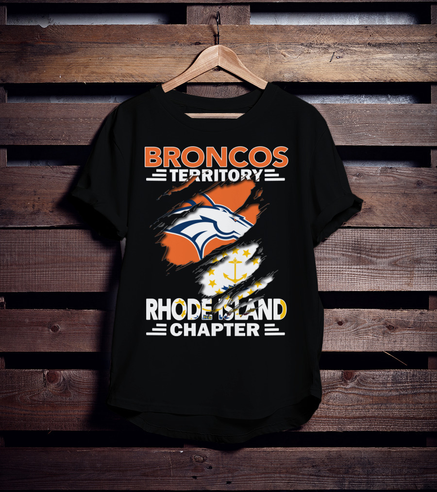 Broncos Territory Rhode Island Chapter Logo With Ripped Flag T-Shirt