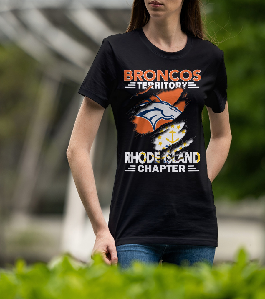 Broncos Territory Rhode Island Chapter Logo With Ripped Flag T-Shirt