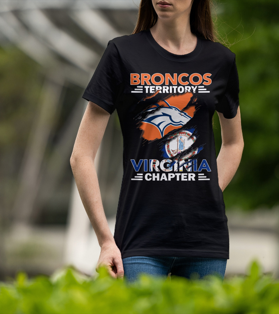 Broncos Territory Virginia Chapter Logo With Virginia State Flag And Denver Broncos Emblem T-Shirt
